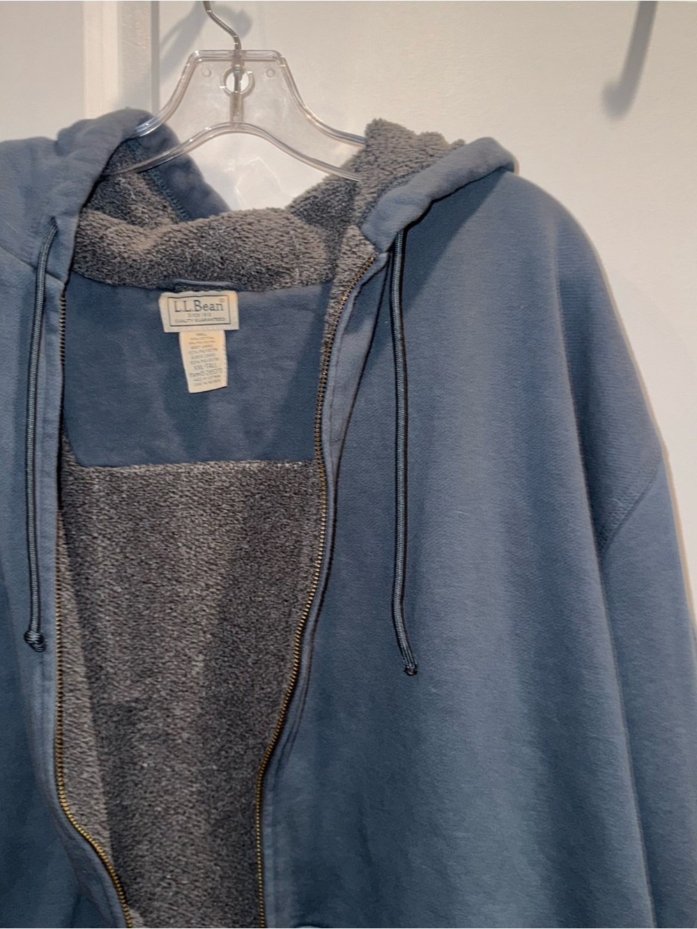 LL Bean Mens XXL Blue Full Zip Hoodie Sherpa Lined Heavyweight Sweatshirt